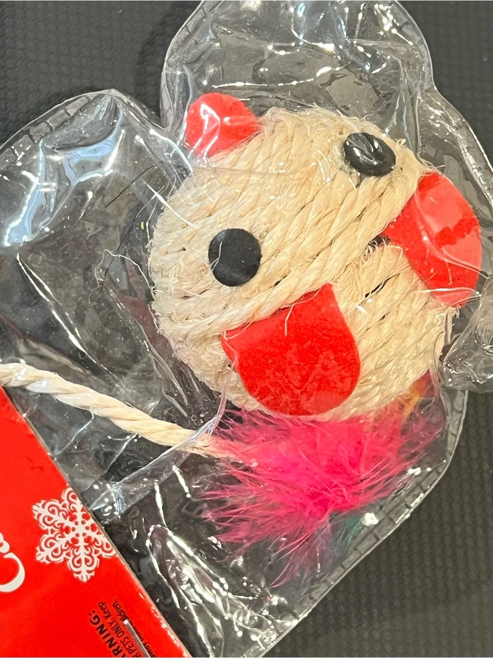 Christmas Cat Toy Ball with Pink Feather